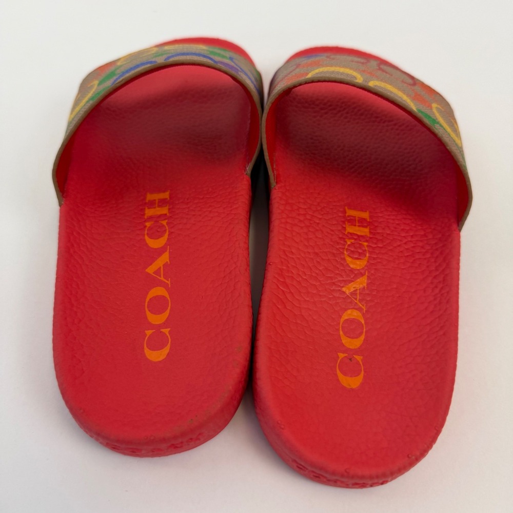 Coach Udele Sport Slides Rainbow Pride Signature Monogram Red Sandals Womens 5B - Picture 4 of 6
